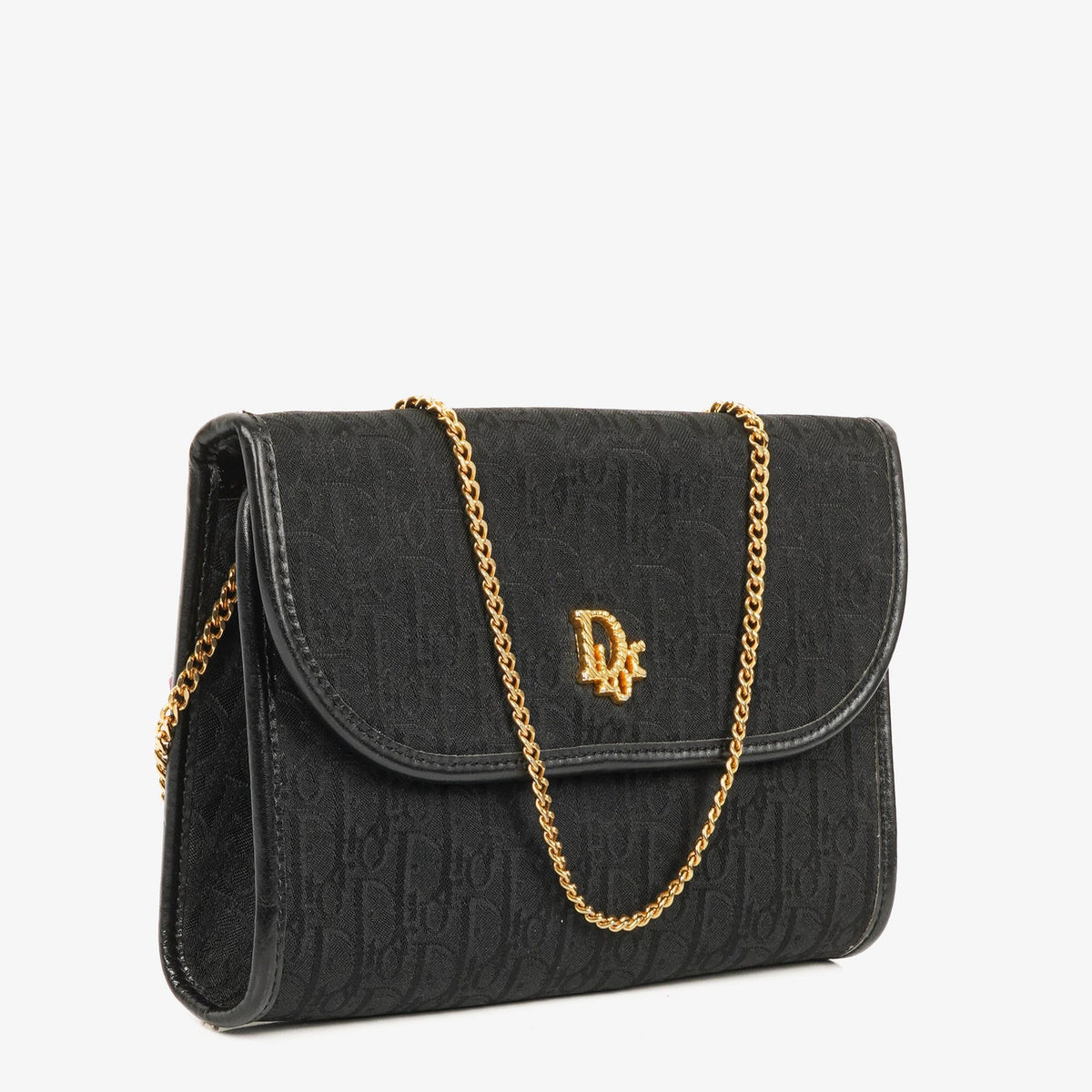 Bolso Mini de Hombro Dior Trotter en Lona Negra con Cadena Dorado