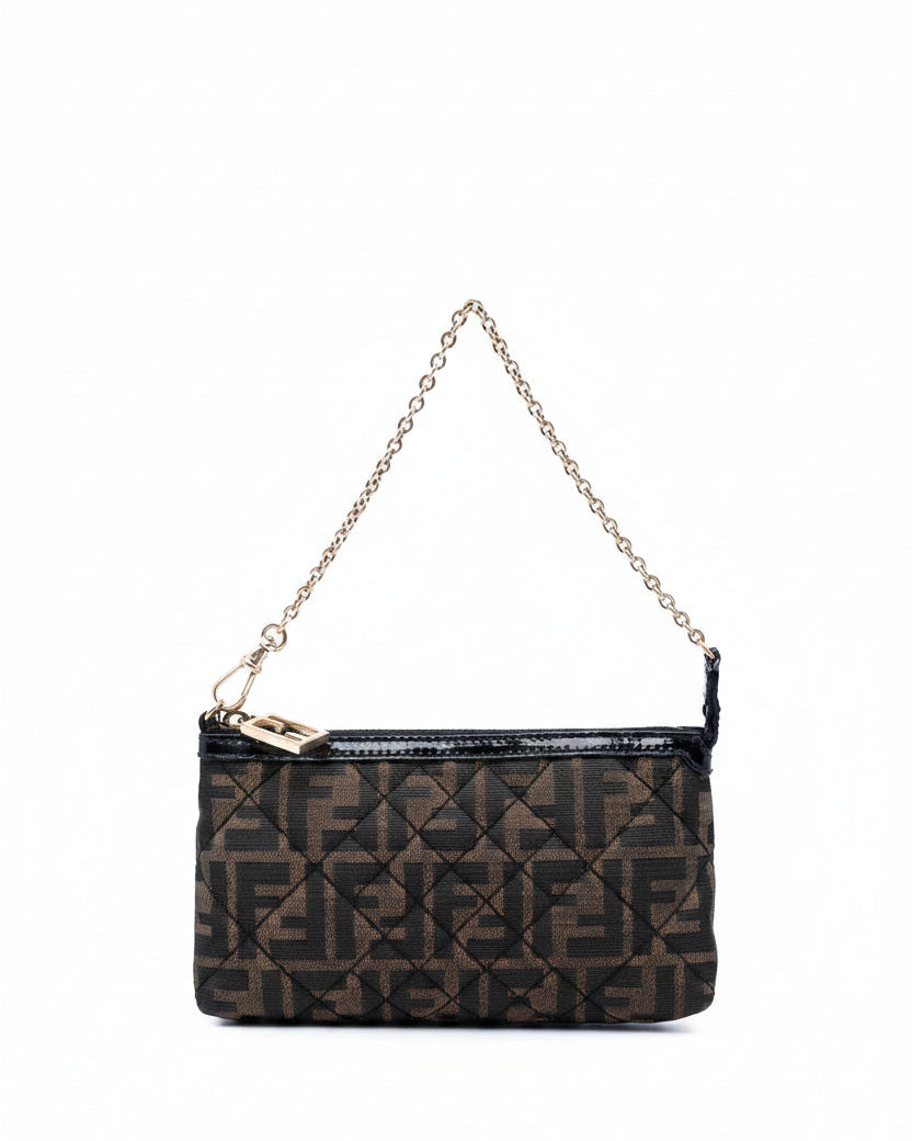 Fendi Quilted Zucca Canvas Chain Pochette Vintage