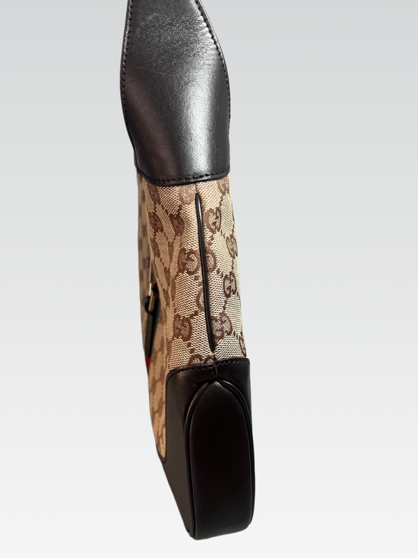 Gucci Jackie Medium en Lona GG Supreme con Tribanda Web y Piel