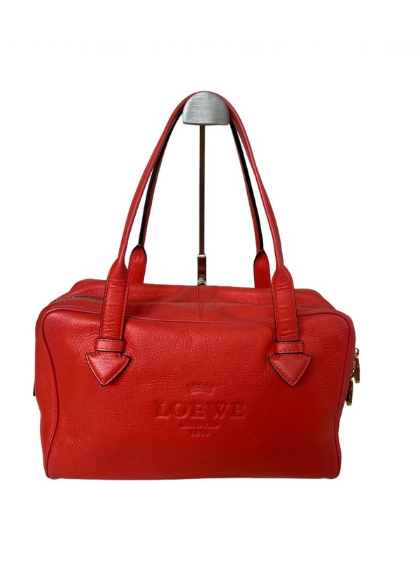 Bolso Mini Boston Loewe Heritage en Piel Roja con Logo Grabado