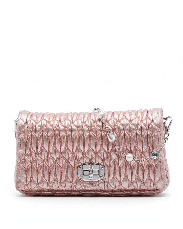 Miu Miu Matelasse Metallic Nappa Crystal Chain Satchel - Vintage