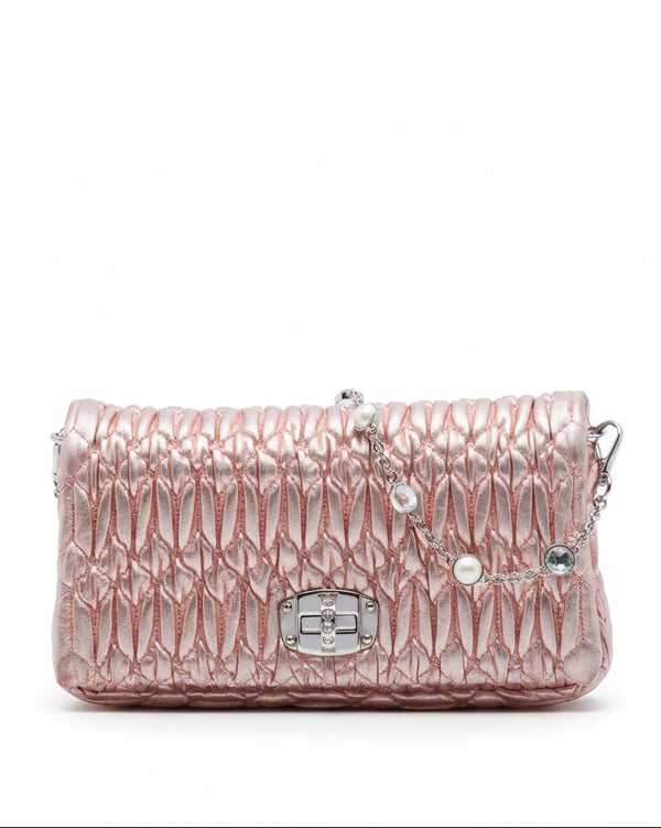 Miu Miu Matelasse Metallic Nappa Crystal Chain Satchel - Vintage