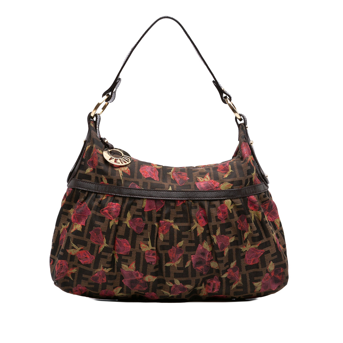 Fendi Zucca Canvas Rose Print Chef Shoulder Bag Vintage