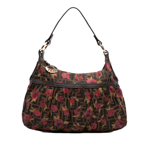 Fendi Zucca Canvas Rose Print Chef Shoulder Bag Vintage