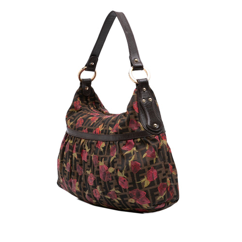 Fendi Zucca Canvas Rose Print Chef Shoulder Bag Vintage